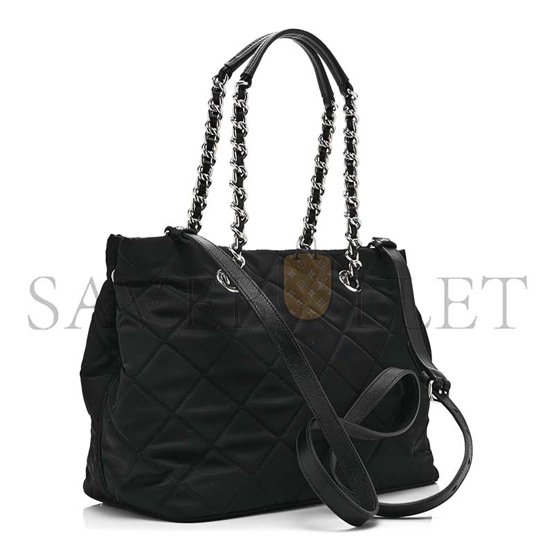 PRADA NYLON TESSUTO IMPUNTU QUILTED TOTE BLACK 1BD650 (30*24*17cm)